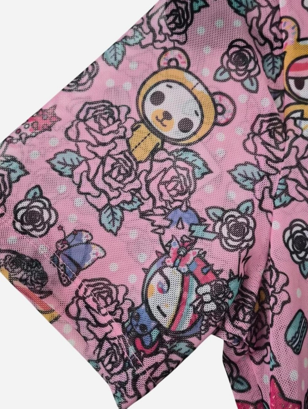 TokiDoki Flowery Friends Pink Short Sleeve Mock Turtleneck - Picture 4 of 9